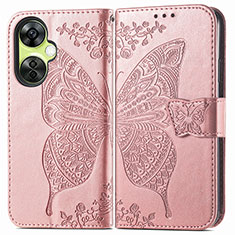 Coque Portefeuille Papillon Livre Cuir Etui Clapet pour OnePlus Nord N30 5G Or Rose