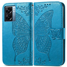 Coque Portefeuille Papillon Livre Cuir Etui Clapet pour Oppo A56S 5G Bleu