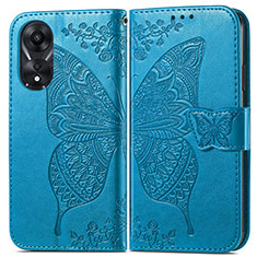 Coque Portefeuille Papillon Livre Cuir Etui Clapet pour Oppo A58 4G Bleu
