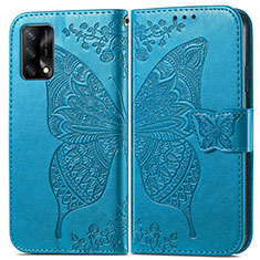 Coque Portefeuille Papillon Livre Cuir Etui Clapet pour Oppo A74 4G Bleu