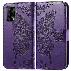 Coque Portefeuille Papillon Livre Cuir Etui Clapet pour Oppo A74 4G Violet