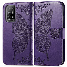 Coque Portefeuille Papillon Livre Cuir Etui Clapet pour Oppo F19 Pro+ Plus 5G Violet