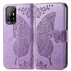 Coque Portefeuille Papillon Livre Cuir Etui Clapet pour Oppo F19 Pro+ Plus 5G Violet Clair