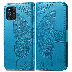 Coque Portefeuille Papillon Livre Cuir Etui Clapet pour Oppo Find X3 5G Bleu
