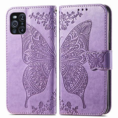 Coque Portefeuille Papillon Livre Cuir Etui Clapet pour Oppo Find X3 Pro 5G Violet Clair