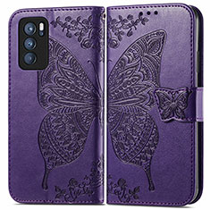 Coque Portefeuille Papillon Livre Cuir Etui Clapet pour Oppo Reno6 Pro 5G India Violet
