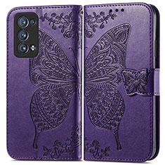 Coque Portefeuille Papillon Livre Cuir Etui Clapet pour Oppo Reno6 Pro 5G Violet