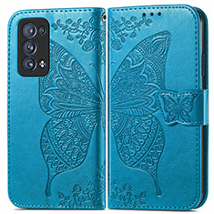 Coque Portefeuille Papillon Livre Cuir Etui Clapet pour Oppo Reno6 Pro+ Plus 5G Bleu