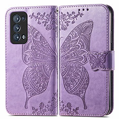 Coque Portefeuille Papillon Livre Cuir Etui Clapet pour Oppo Reno6 Pro+ Plus 5G Violet Clair