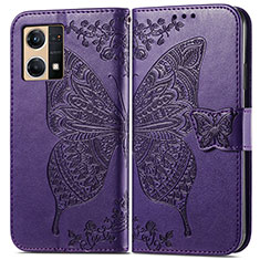 Coque Portefeuille Papillon Livre Cuir Etui Clapet pour Oppo Reno8 4G Violet