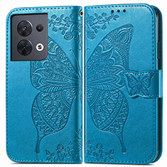Coque Portefeuille Papillon Livre Cuir Etui Clapet pour Oppo Reno8 5G Bleu