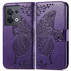 Coque Portefeuille Papillon Livre Cuir Etui Clapet pour Oppo Reno8 5G Violet