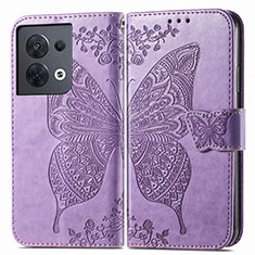 Coque Portefeuille Papillon Livre Cuir Etui Clapet pour Oppo Reno9 Pro 5G Violet Clair