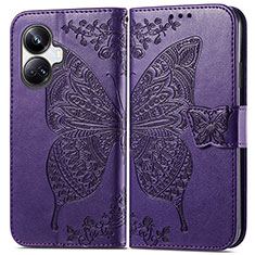 Coque Portefeuille Papillon Livre Cuir Etui Clapet pour Realme 10 Pro+ Plus 5G Violet