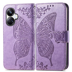 Coque Portefeuille Papillon Livre Cuir Etui Clapet pour Realme 10 Pro+ Plus 5G Violet Clair