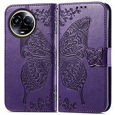 Coque Portefeuille Papillon Livre Cuir Etui Clapet pour Realme 11 5G Violet