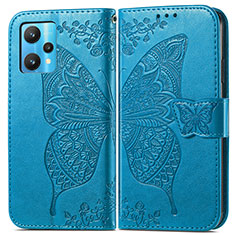 Coque Portefeuille Papillon Livre Cuir Etui Clapet pour Realme 9 Pro 5G Bleu