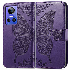 Coque Portefeuille Papillon Livre Cuir Etui Clapet pour Realme GT Neo3 5G Violet