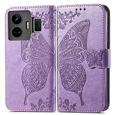 Coque Portefeuille Papillon Livre Cuir Etui Clapet pour Realme GT Neo5 5G Violet Clair