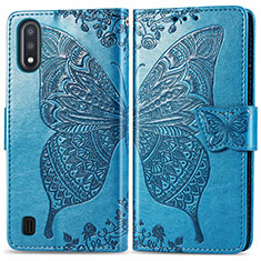 Coque Portefeuille Papillon Livre Cuir Etui Clapet pour Samsung Galaxy A01 SM-A015 Bleu