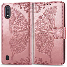 Coque Portefeuille Papillon Livre Cuir Etui Clapet pour Samsung Galaxy A01 SM-A015 Rose