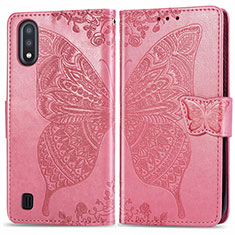 Coque Portefeuille Papillon Livre Cuir Etui Clapet pour Samsung Galaxy A01 SM-A015 Rose Rouge
