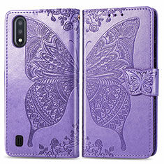 Coque Portefeuille Papillon Livre Cuir Etui Clapet pour Samsung Galaxy A01 SM-A015 Violet Clair
