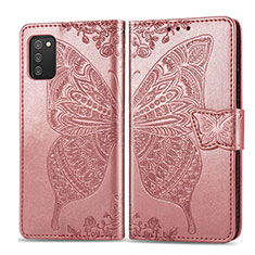 Coque Portefeuille Papillon Livre Cuir Etui Clapet pour Samsung Galaxy A02s Rose