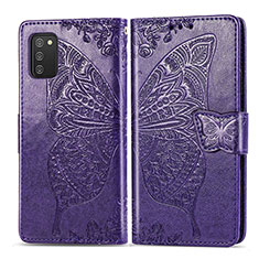 Coque Portefeuille Papillon Livre Cuir Etui Clapet pour Samsung Galaxy A02s Violet