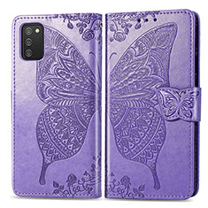 Coque Portefeuille Papillon Livre Cuir Etui Clapet pour Samsung Galaxy A03s Violet Clair