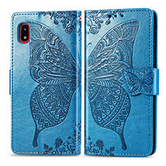 Coque Portefeuille Papillon Livre Cuir Etui Clapet pour Samsung Galaxy A20 SC-02M SCV46 Bleu
