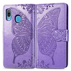 Coque Portefeuille Papillon Livre Cuir Etui Clapet pour Samsung Galaxy A20 Violet Clair
