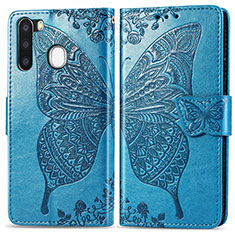 Coque Portefeuille Papillon Livre Cuir Etui Clapet pour Samsung Galaxy A21 European Bleu