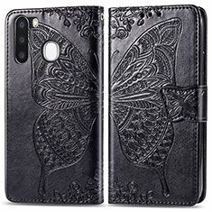 Coque Portefeuille Papillon Livre Cuir Etui Clapet pour Samsung Galaxy A21 European Noir