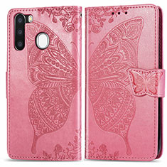 Coque Portefeuille Papillon Livre Cuir Etui Clapet pour Samsung Galaxy A21 European Rose Rouge