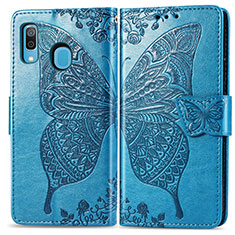 Coque Portefeuille Papillon Livre Cuir Etui Clapet pour Samsung Galaxy A30 Bleu