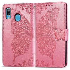 Coque Portefeuille Papillon Livre Cuir Etui Clapet pour Samsung Galaxy A30 Rose Rouge