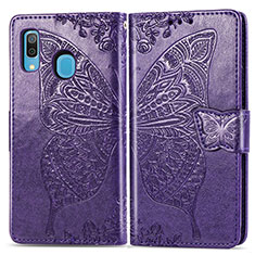 Coque Portefeuille Papillon Livre Cuir Etui Clapet pour Samsung Galaxy A30 Violet