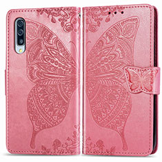 Coque Portefeuille Papillon Livre Cuir Etui Clapet pour Samsung Galaxy A30S Rose Rouge