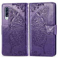 Coque Portefeuille Papillon Livre Cuir Etui Clapet pour Samsung Galaxy A30S Violet