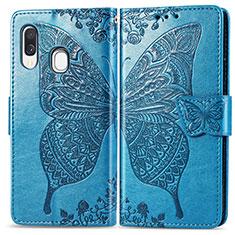 Coque Portefeuille Papillon Livre Cuir Etui Clapet pour Samsung Galaxy A40 Bleu