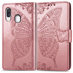 Coque Portefeuille Papillon Livre Cuir Etui Clapet pour Samsung Galaxy A40 Rose