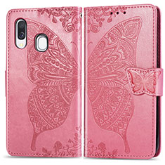 Coque Portefeuille Papillon Livre Cuir Etui Clapet pour Samsung Galaxy A40 Rose Rouge