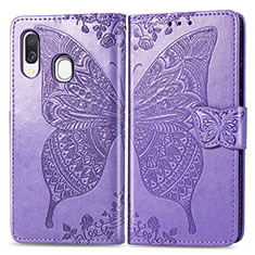 Coque Portefeuille Papillon Livre Cuir Etui Clapet pour Samsung Galaxy A40 Violet Clair