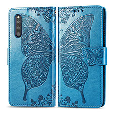 Coque Portefeuille Papillon Livre Cuir Etui Clapet pour Samsung Galaxy A41 SC-41A Bleu