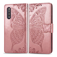 Coque Portefeuille Papillon Livre Cuir Etui Clapet pour Samsung Galaxy A41 SC-41A Rose