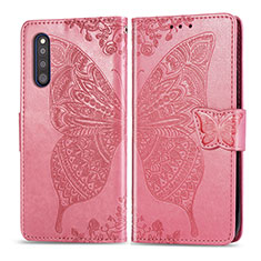 Coque Portefeuille Papillon Livre Cuir Etui Clapet pour Samsung Galaxy A41 SC-41A Rose Rouge