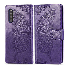 Coque Portefeuille Papillon Livre Cuir Etui Clapet pour Samsung Galaxy A41 SC-41A Violet