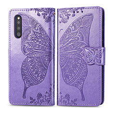Coque Portefeuille Papillon Livre Cuir Etui Clapet pour Samsung Galaxy A41 SC-41A Violet Clair