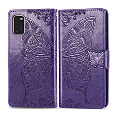 Coque Portefeuille Papillon Livre Cuir Etui Clapet pour Samsung Galaxy A41 Violet